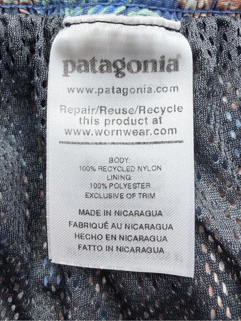 Patagonia Blue and Brown Leaf-Print Swim Trunks